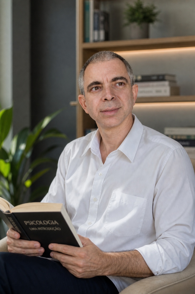 Gleis Torres lendo um livro de psicologia